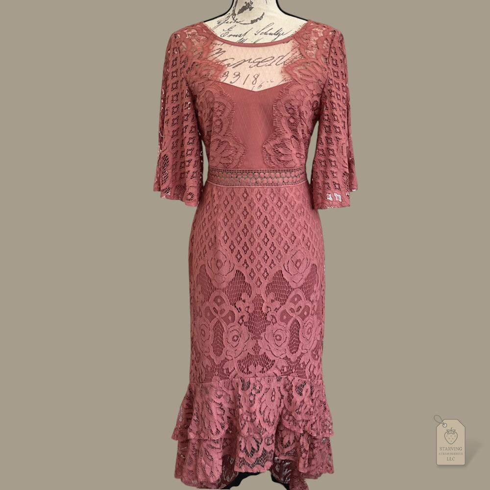 Elegant Lace High Low Dress in Pink